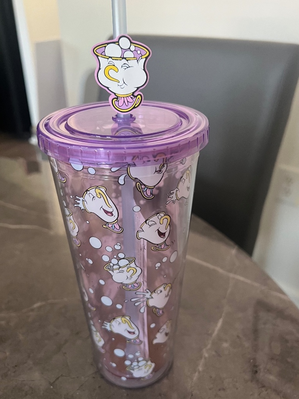 Beauty & The Beast Chip Cup with Lid and adorable straw topper NWT